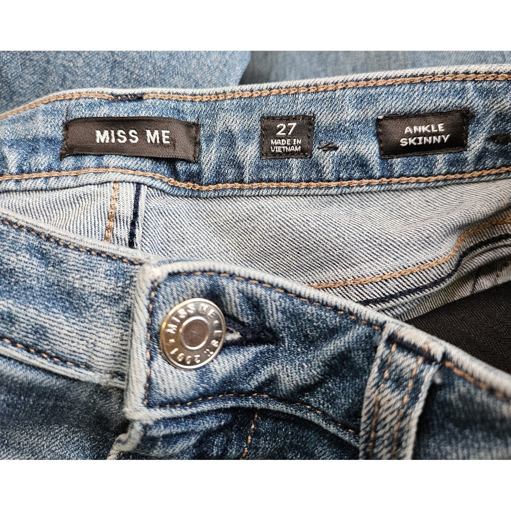 Miss Me Ankle Zip Skinny Jeans 27 Blue Whiskering Stretch 28x26 Casual Comfort - Picture 8 of 13